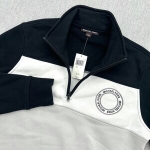 Michael Kors Quarter Zip Mens Large Sweatshirt Black White Colorblock Pullover